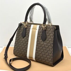 MICHAEL KORS  Marilyn Medium Signature Logo Stripe Satchel